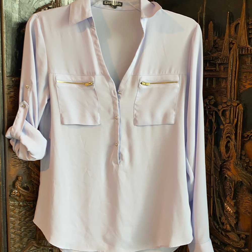 Express half button shirt light blue with gold zipper pocket detail XS